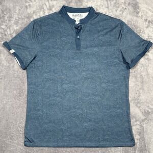 Mantra Men Shirt XL Collarless Band Collar Polo Coral Waves Nautical Performance